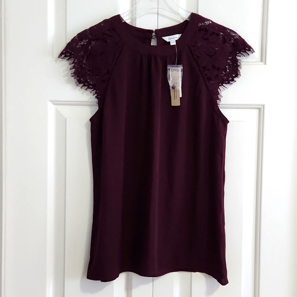 NWT Reitmans Burgundy Lace Sleeve Blouse  Top XS - Picture 5 of 10